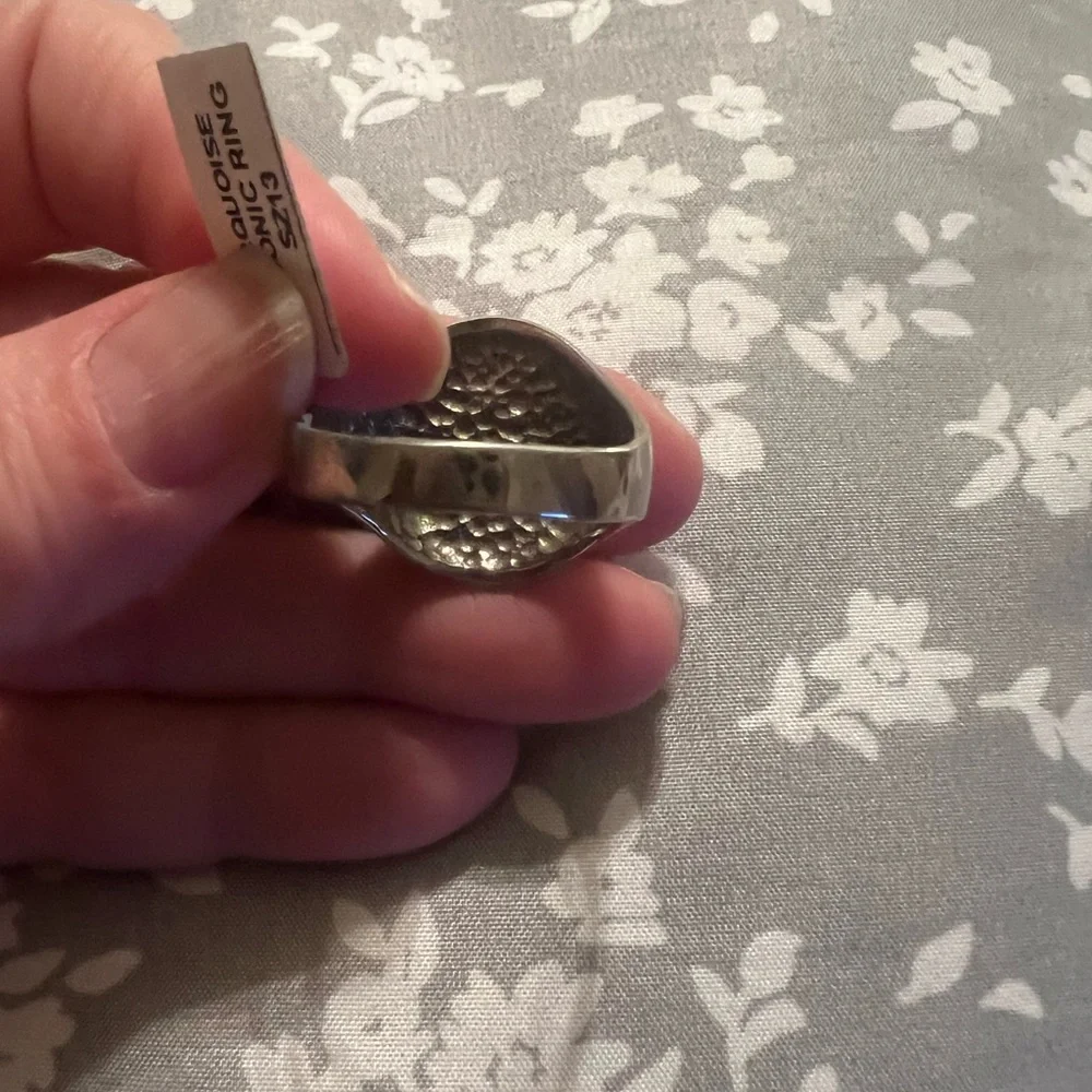 Masonic Inlay Turquoise Silver Tone Ring, Men’s Size 13.5, very good condition - Picture 4 of 9